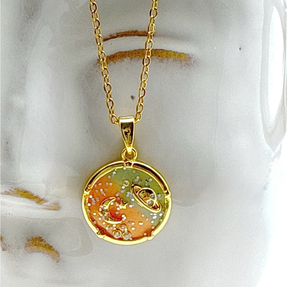 Galaxy Glow Pendant Necklace 18k Gold Tone 316L Stainless Steel